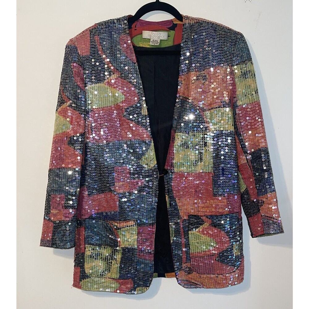 Sandy Starkman jacket boho festival vintage sequins party size Medium